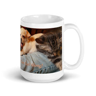 White glossy mug • Cats and Dogs Can Get Along! • Panorama