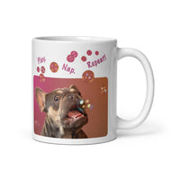 White glossy mug • Henry • Play – Nap – Repeat!