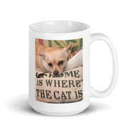 White glossy mug • Home is Where the Cat Is • 2 Views