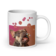 White glossy mug • Frenchie Bubbles • no text